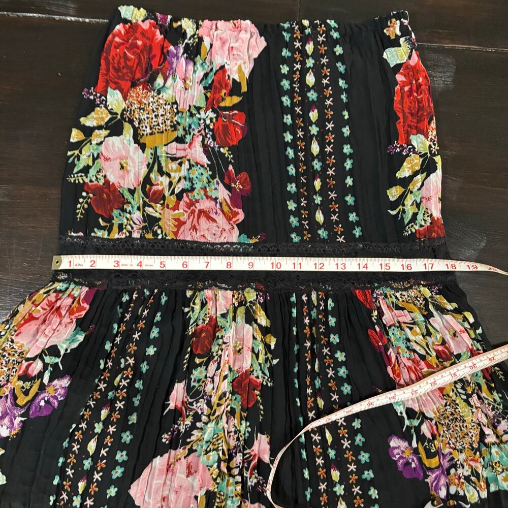 Boho Floral Lace-Trim Tiered Midi Skirt- Sz M- Whimsygoth 90s Vintage - Picture 4 of 6
